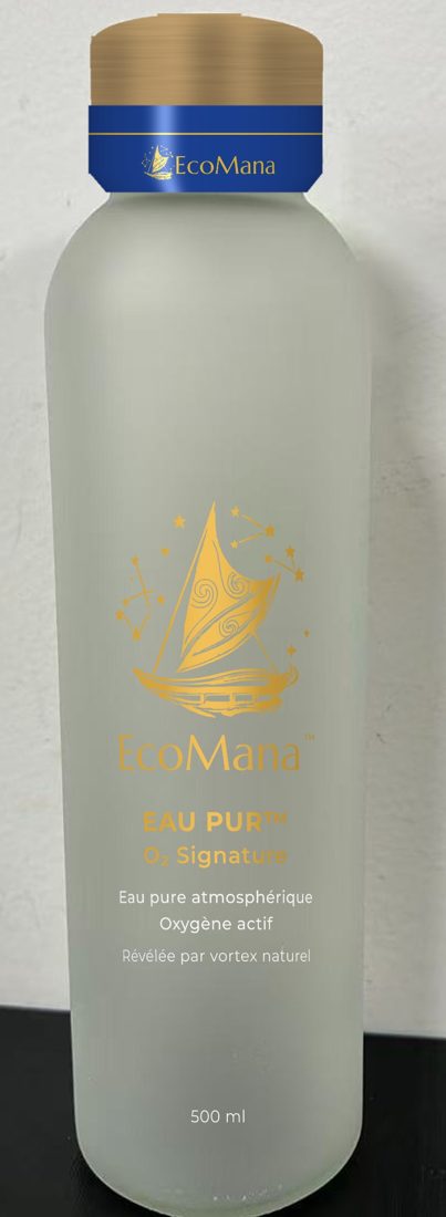 Flacon EcoMana EAU PUR O₂ Signature, bague bleu profond